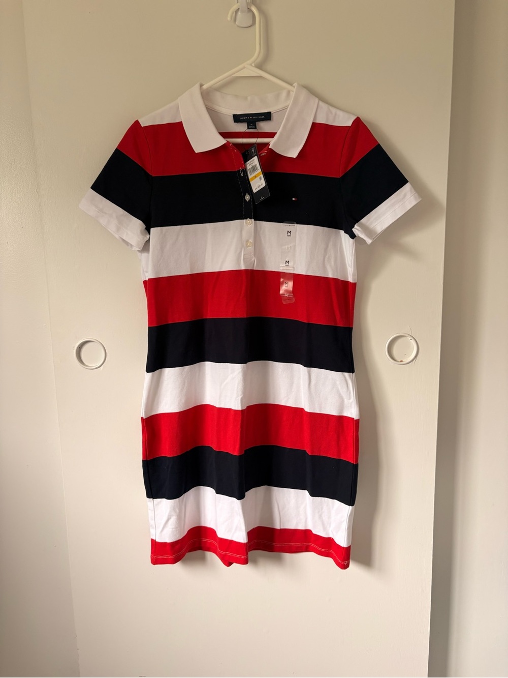 Tommy Hilfiger Red, White & Navy Striped Polo Dress size Medium NWT
